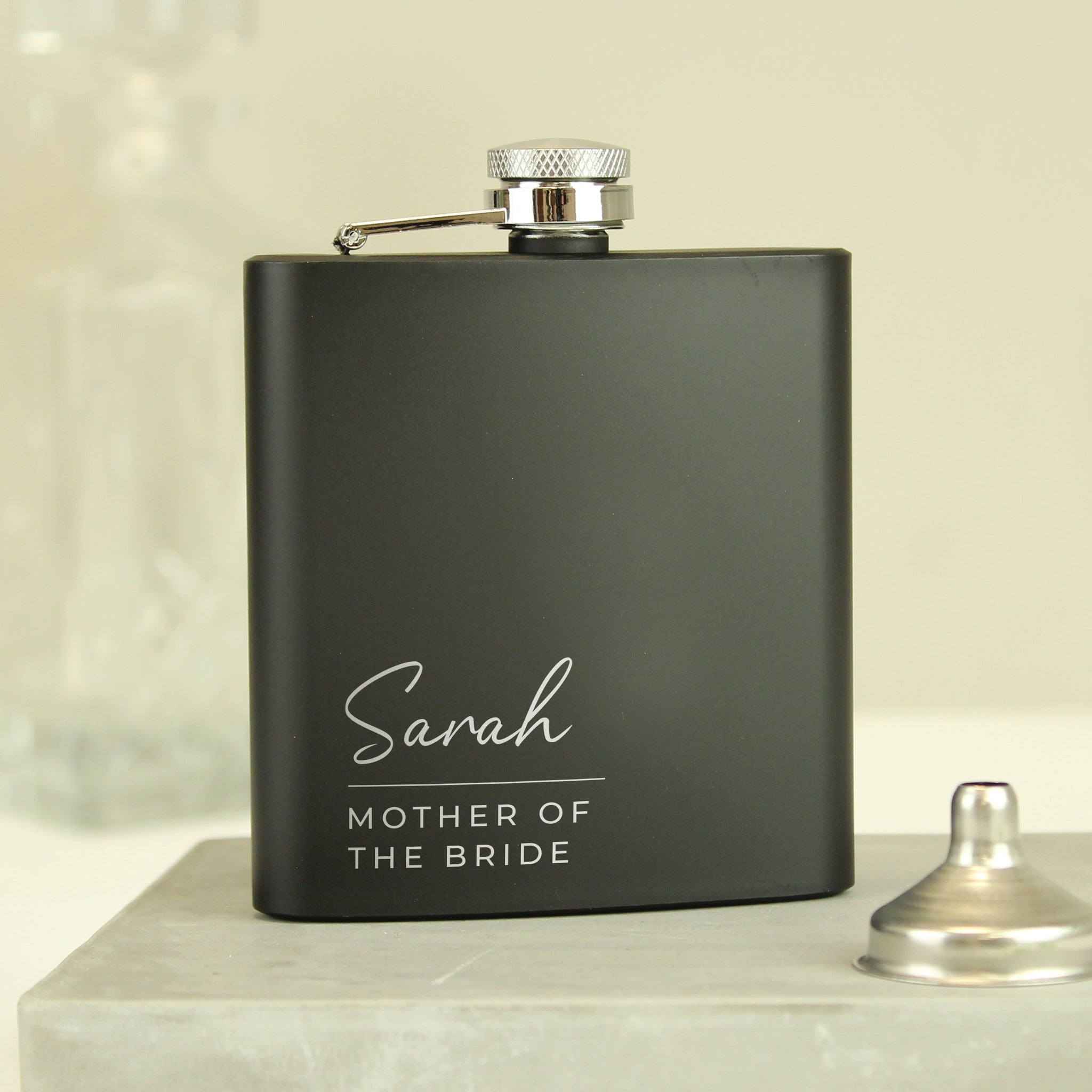 Personalised Free Text Script Black Hip Flask: 4 - Hip Flasks By Gift Moments