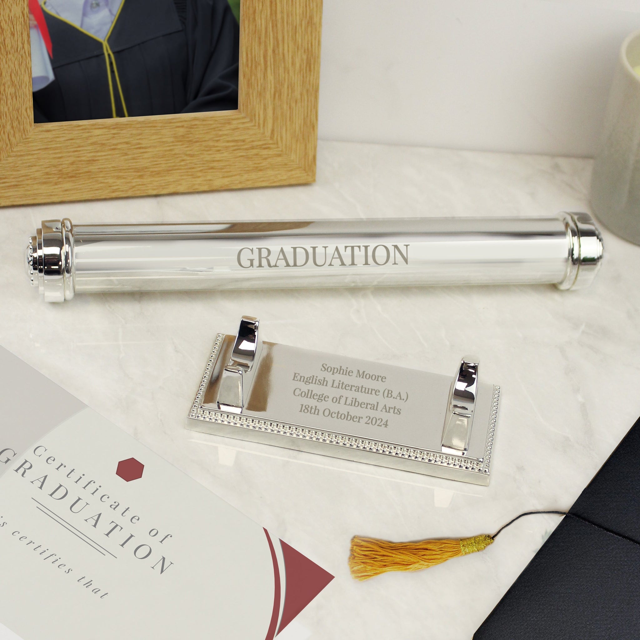 Personalised Free Text Silver Plated Certificate Holder: 6 - Certificate Holders By Gift Moments