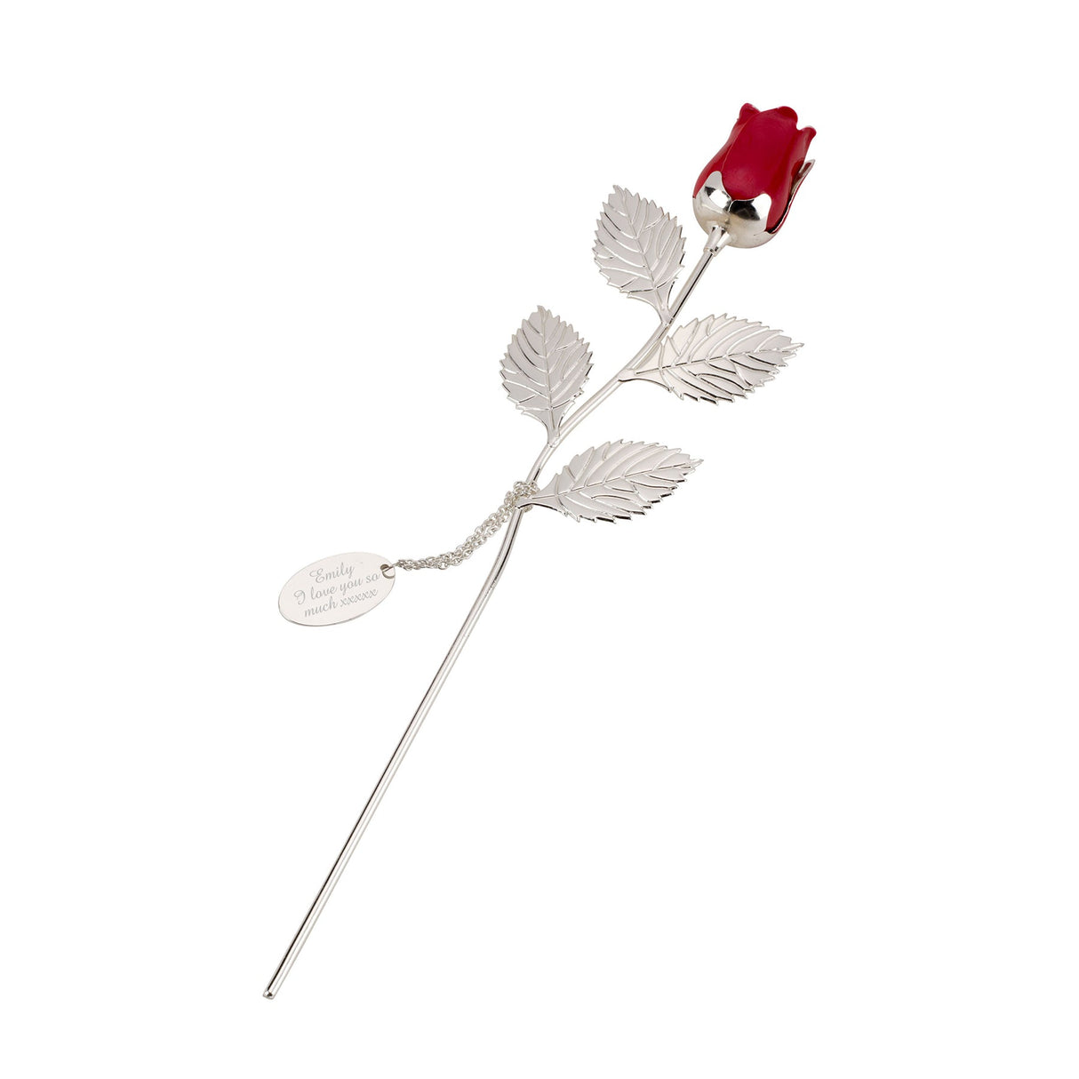 Personalised Free Text Silver Plated Red Rose: 5 - Keepsakes By Gift Moments