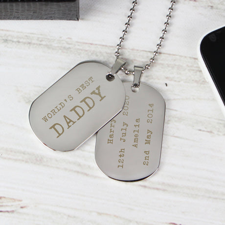 Personalised Free Text Steel Double Dog Tag Necklace: 3 - Necklaces By Gift Moments