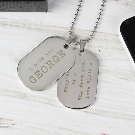 Personalised Free Text Steel Double Dog Tag Necklace: 6 - Necklaces By Gift Moments