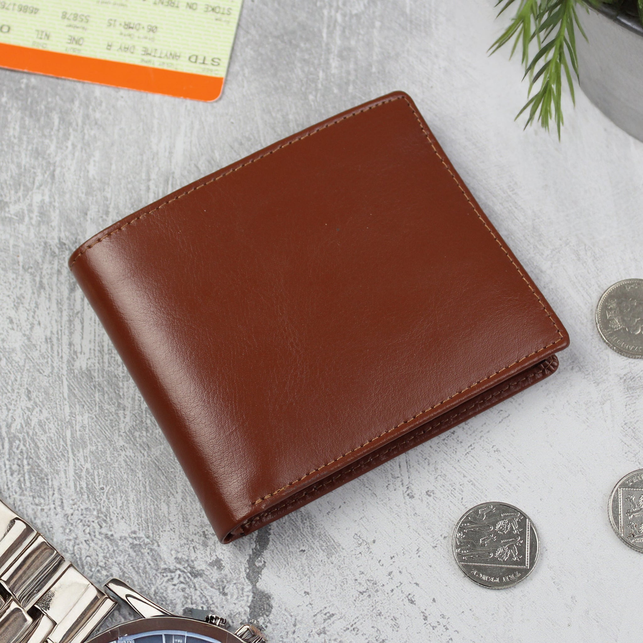 Personalised Free Text Tan Leather Wallet: 3 - Wallets & Money Clips By Gift Moments