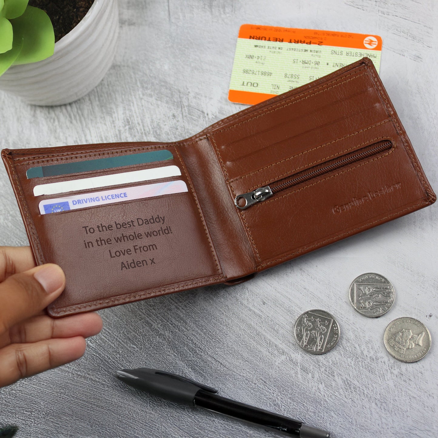 Personalised Free Text Tan Leather Wallet: 1 - Wallets & Money Clips By Gift Moments