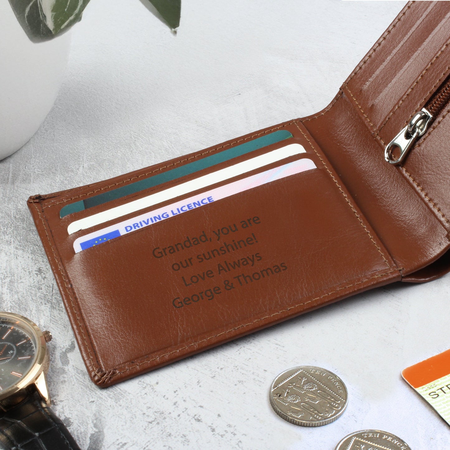 Personalised Free Text Tan Leather Wallet: 4 - Wallets & Money Clips By Gift Moments