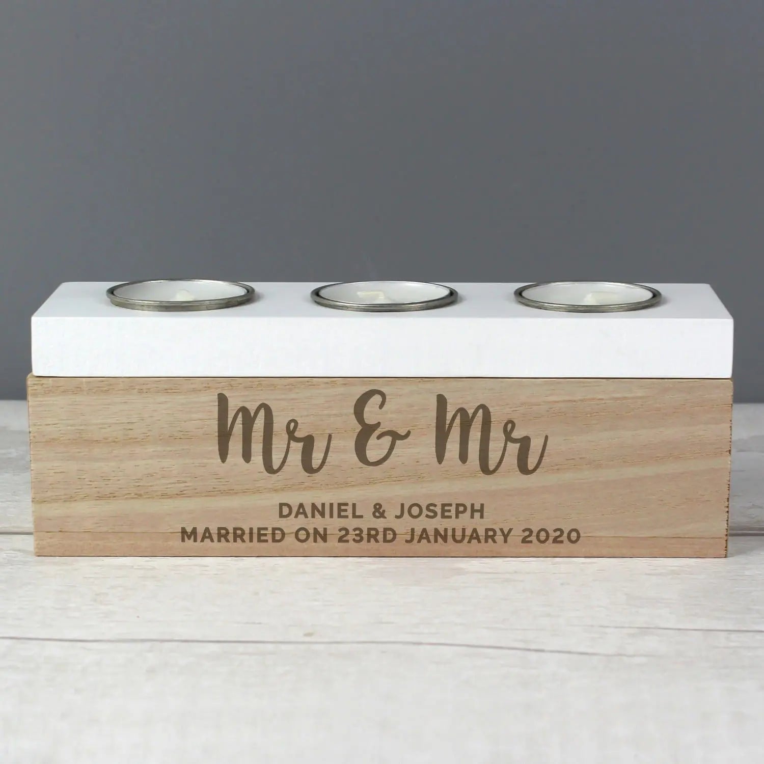 Personalised Free Text Triple Tea Light Box: 4 - Candle Holders By Gift Moments