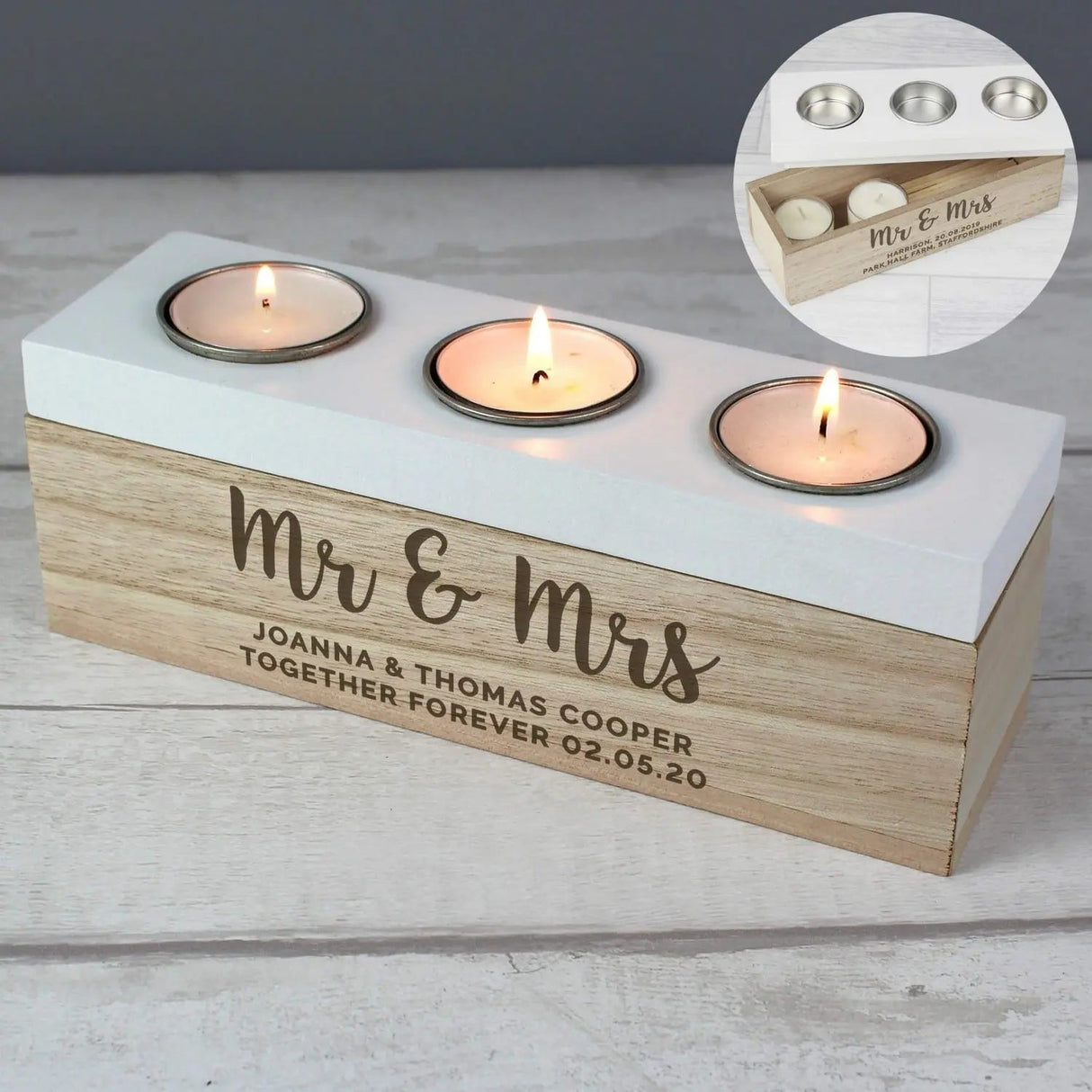 Personalised Free Text Triple Tea Light Box: 1 - Candle Holders By Gift Moments