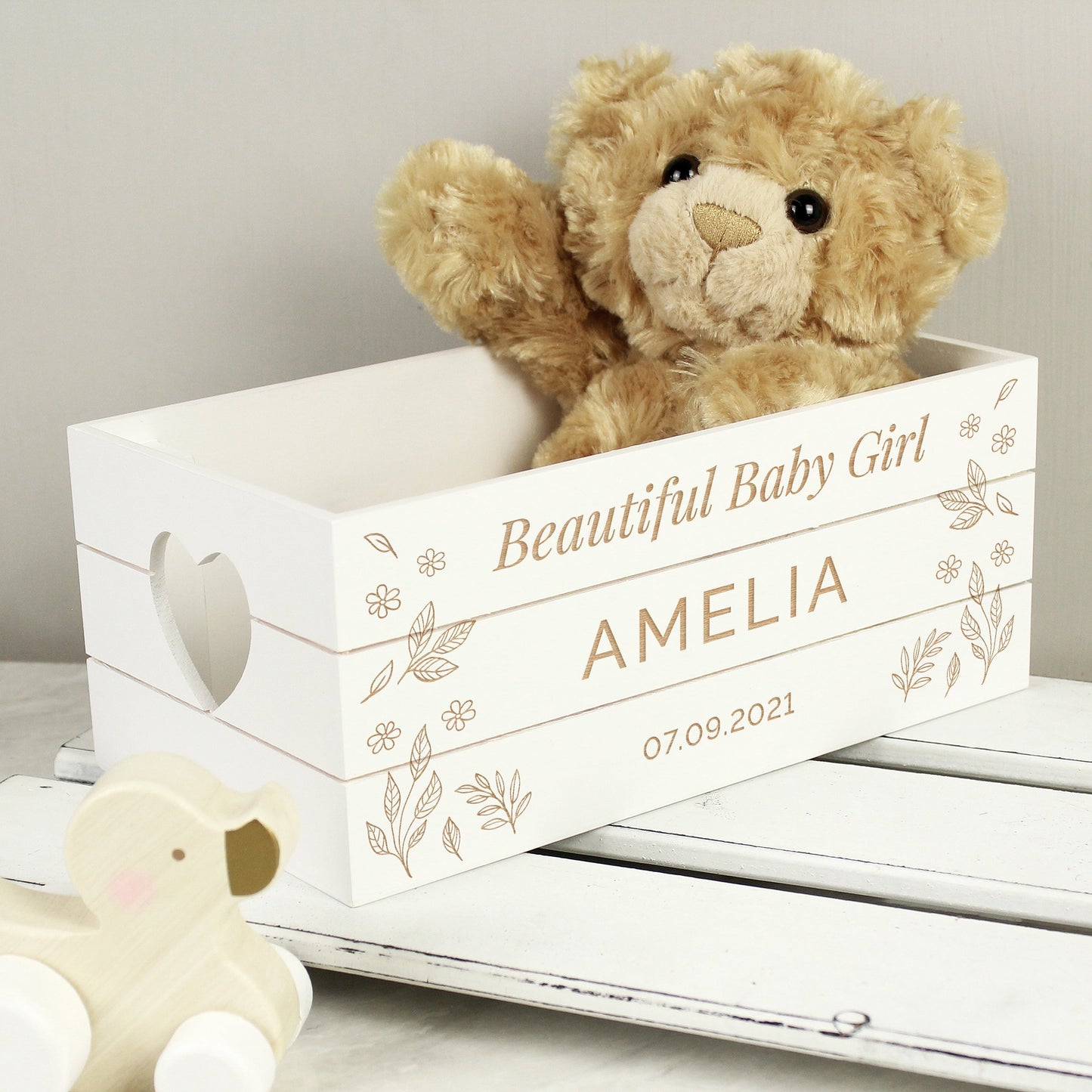Personalised Free Text White Wooden Crate: 2 - Storage By Gift Moments