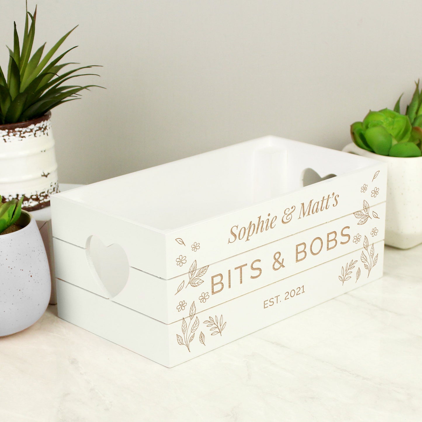 Personalised Free Text White Wooden Crate: 3 - Storage By Gift Moments