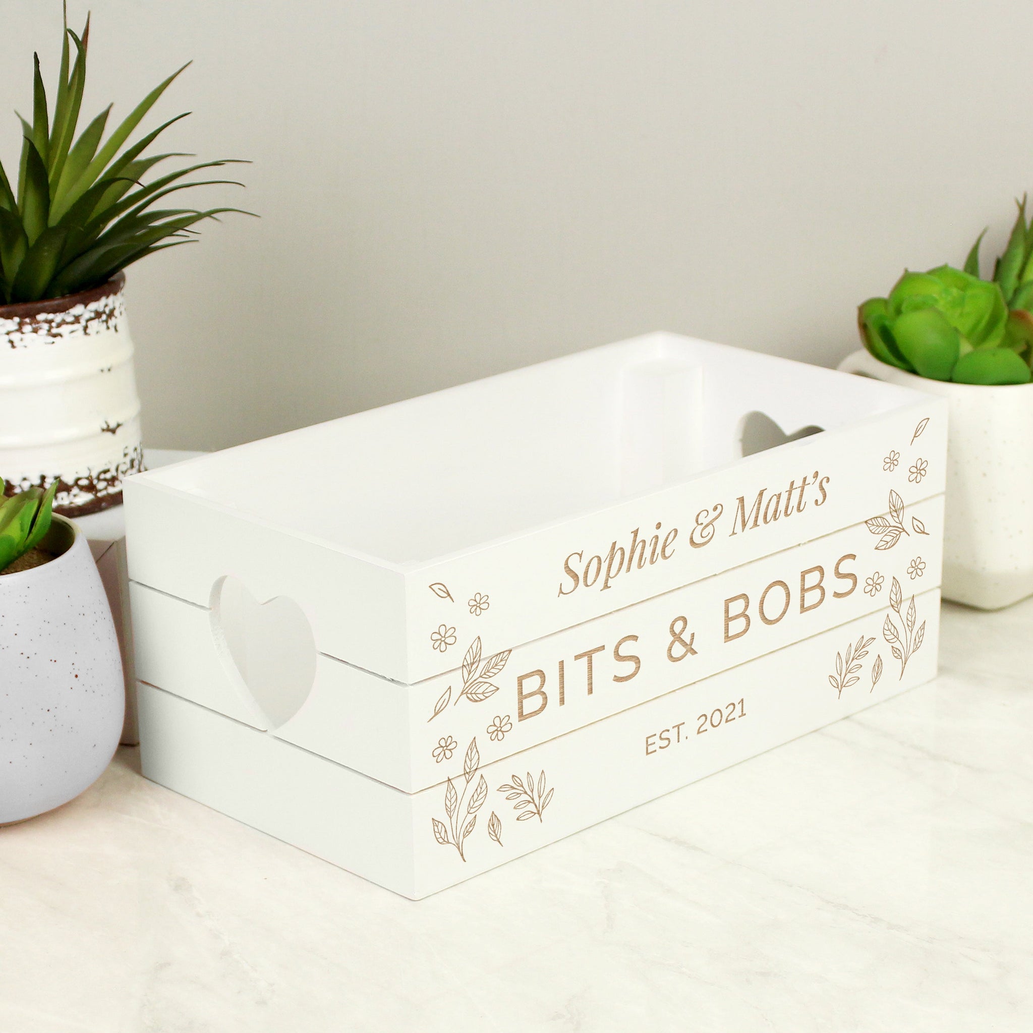 Personalised Free Text White Wooden Crate: 3 - Storage By Gift Moments