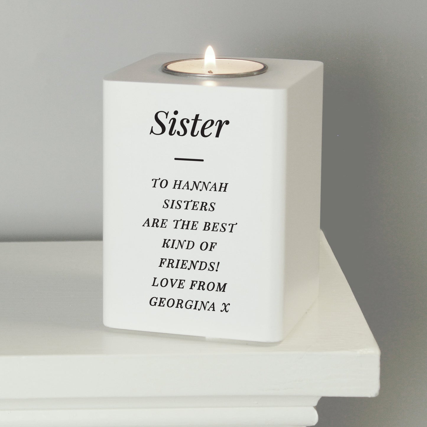 Personalised Free Text White Wooden Tea light Holder: 3 - Candle Holders By Gift Moments