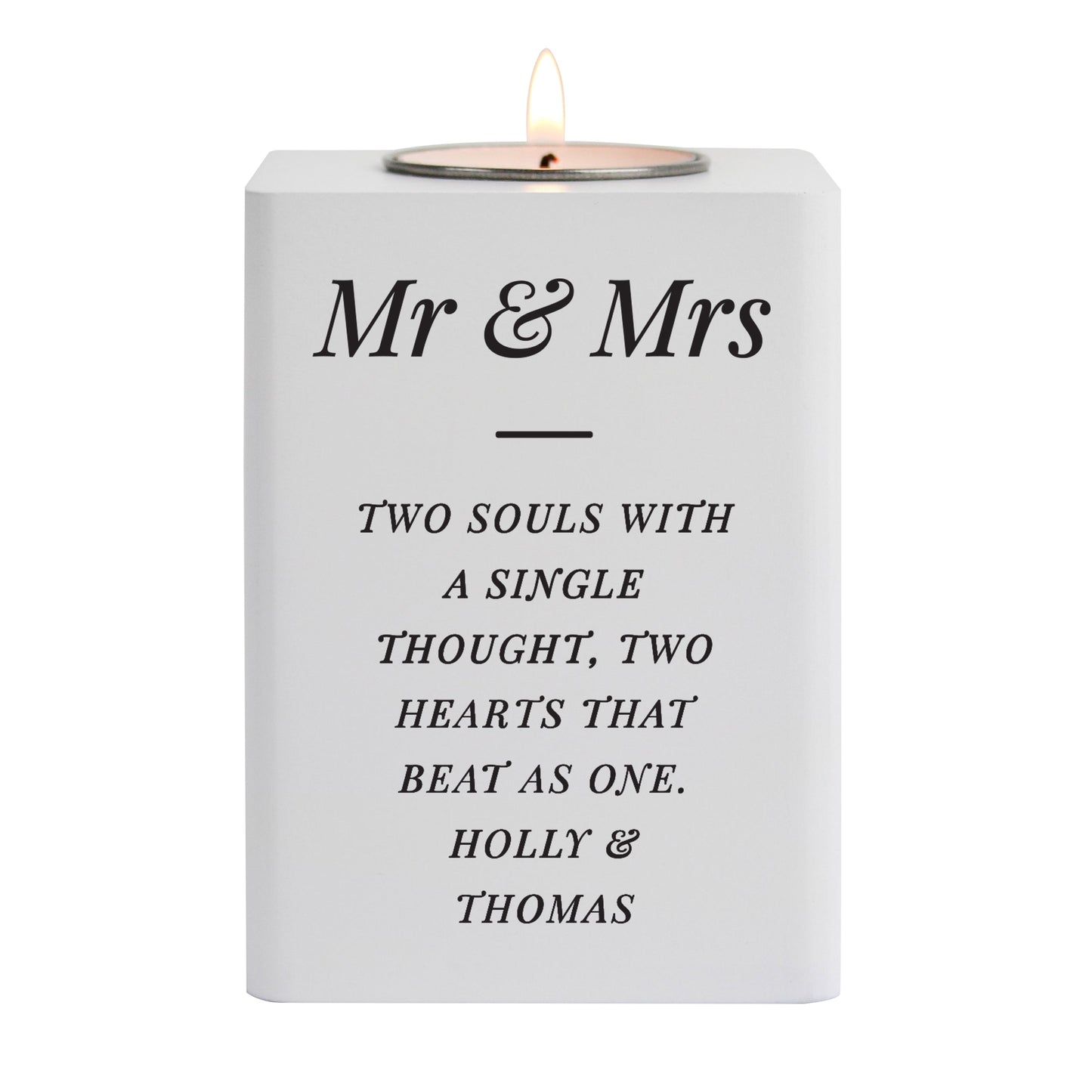 Personalised Free Text White Wooden Tea light Holder: 6 - Candle Holders By Gift Moments