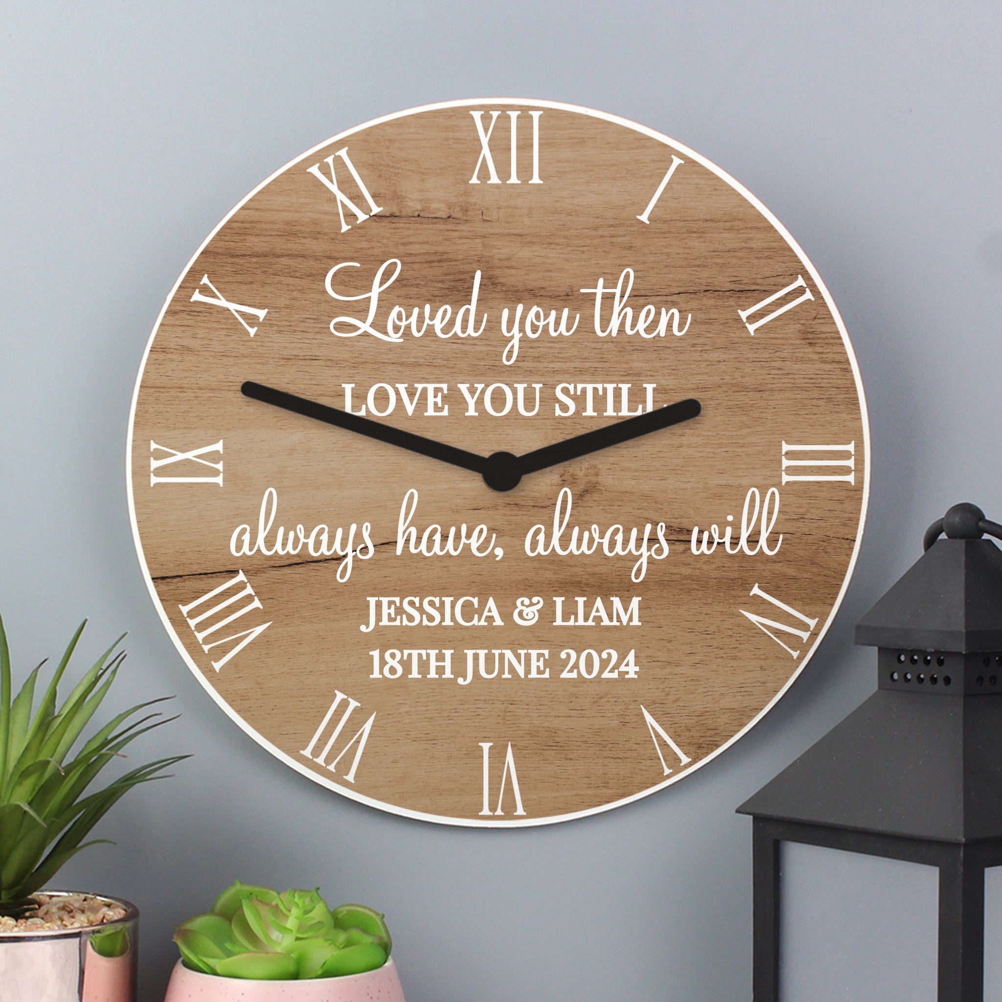 Personalised Free Text Wood Effect Clock: 4 - Clocks By Gift Moments