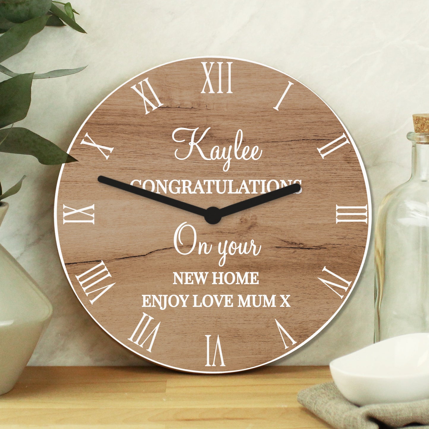 Personalised Free Text Wood Effect Clock: 1 - Clocks By Gift Moments