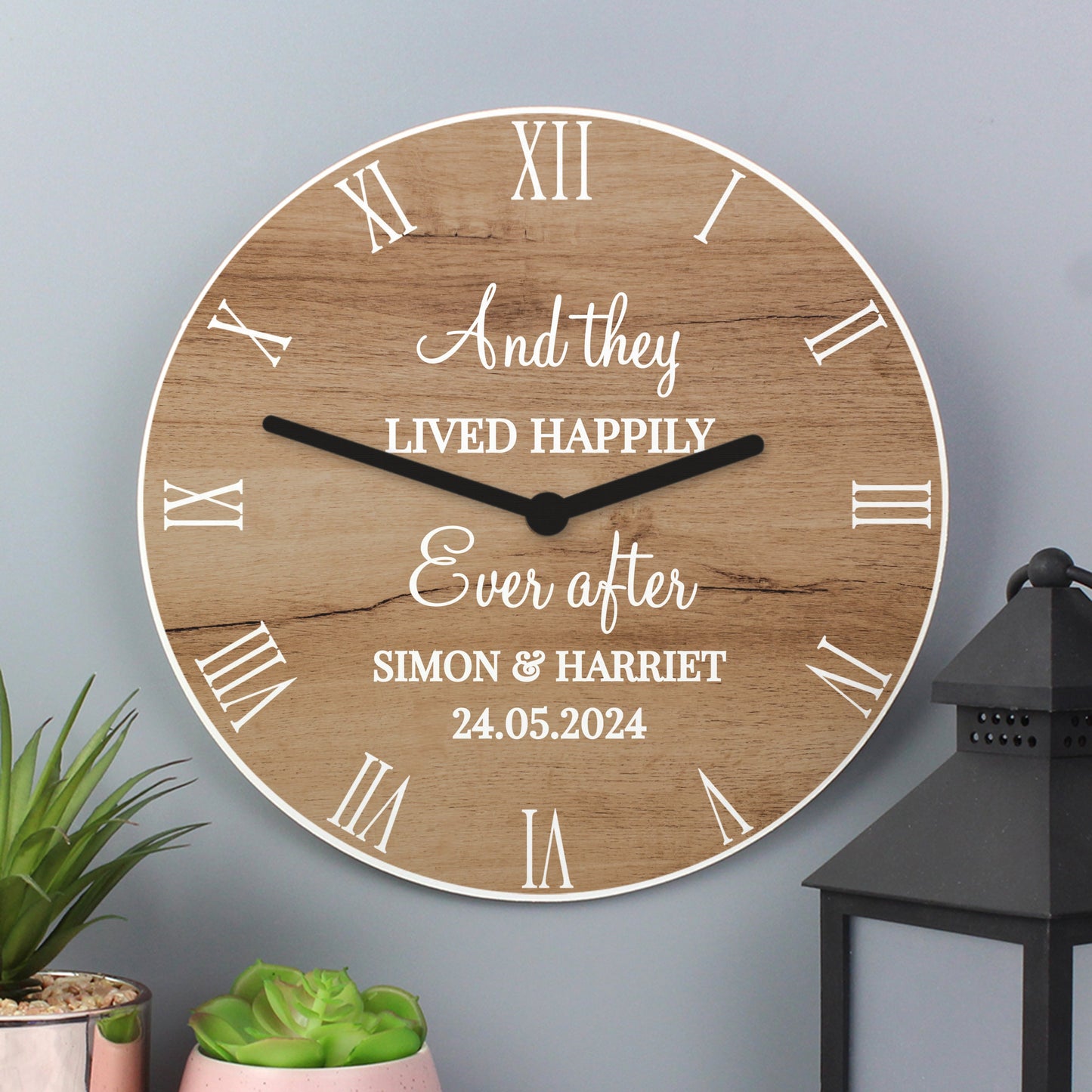 Personalised Free Text Wood Effect Clock: 2 - Clocks By Gift Moments