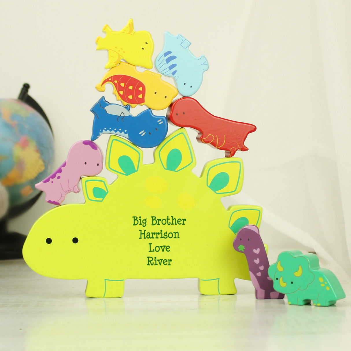 Personalised Free Text Wooden Dinosaur Stacker Toy: 1 - Toys By Gift Moments