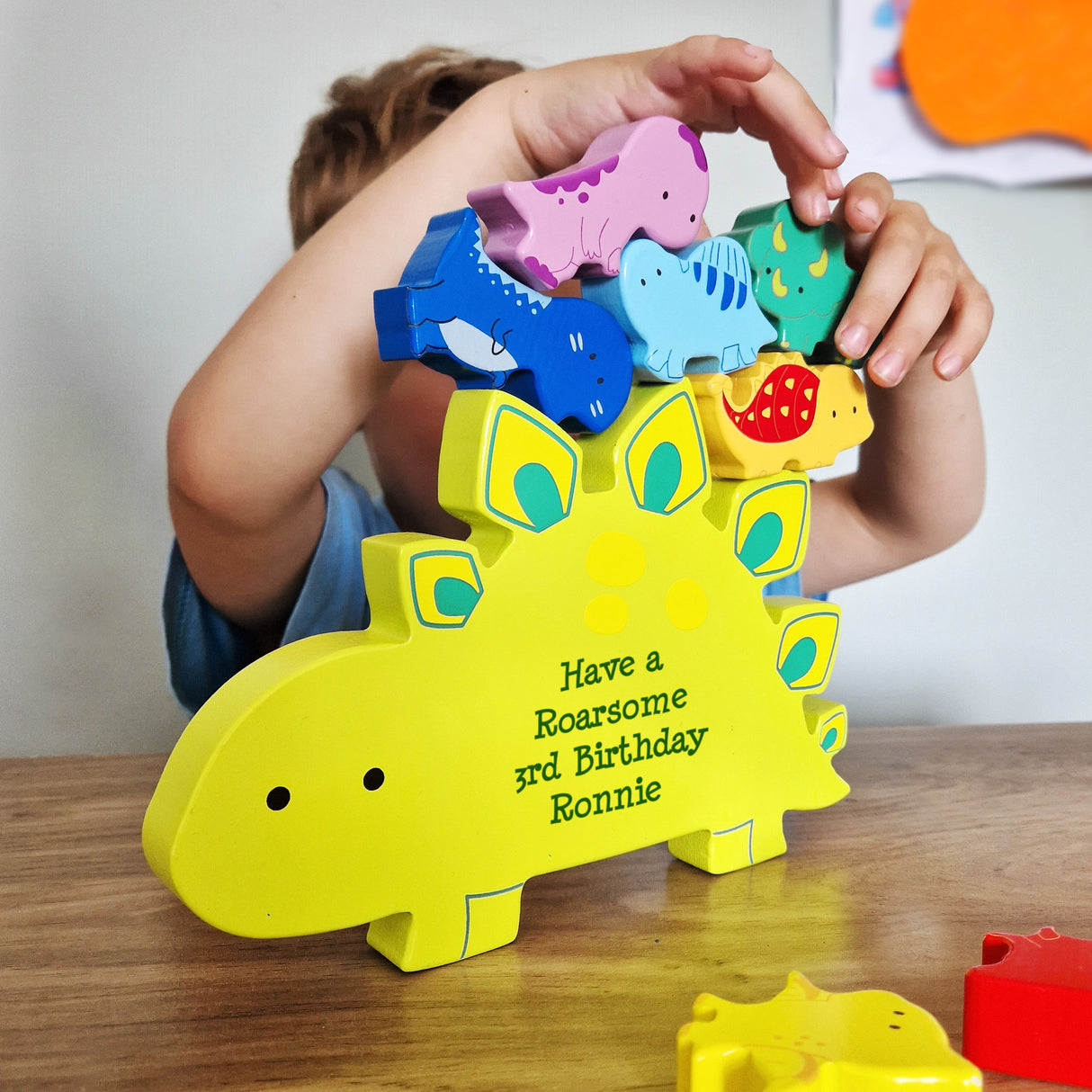 Personalised Free Text Wooden Dinosaur Stacker Toy: 6 - Toys By Gift Moments