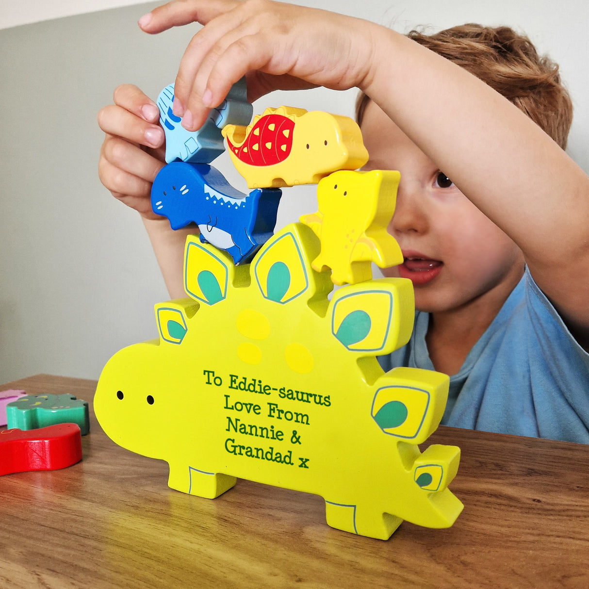 Personalised Free Text Wooden Dinosaur Stacker Toy: 2 - Toys By Gift Moments