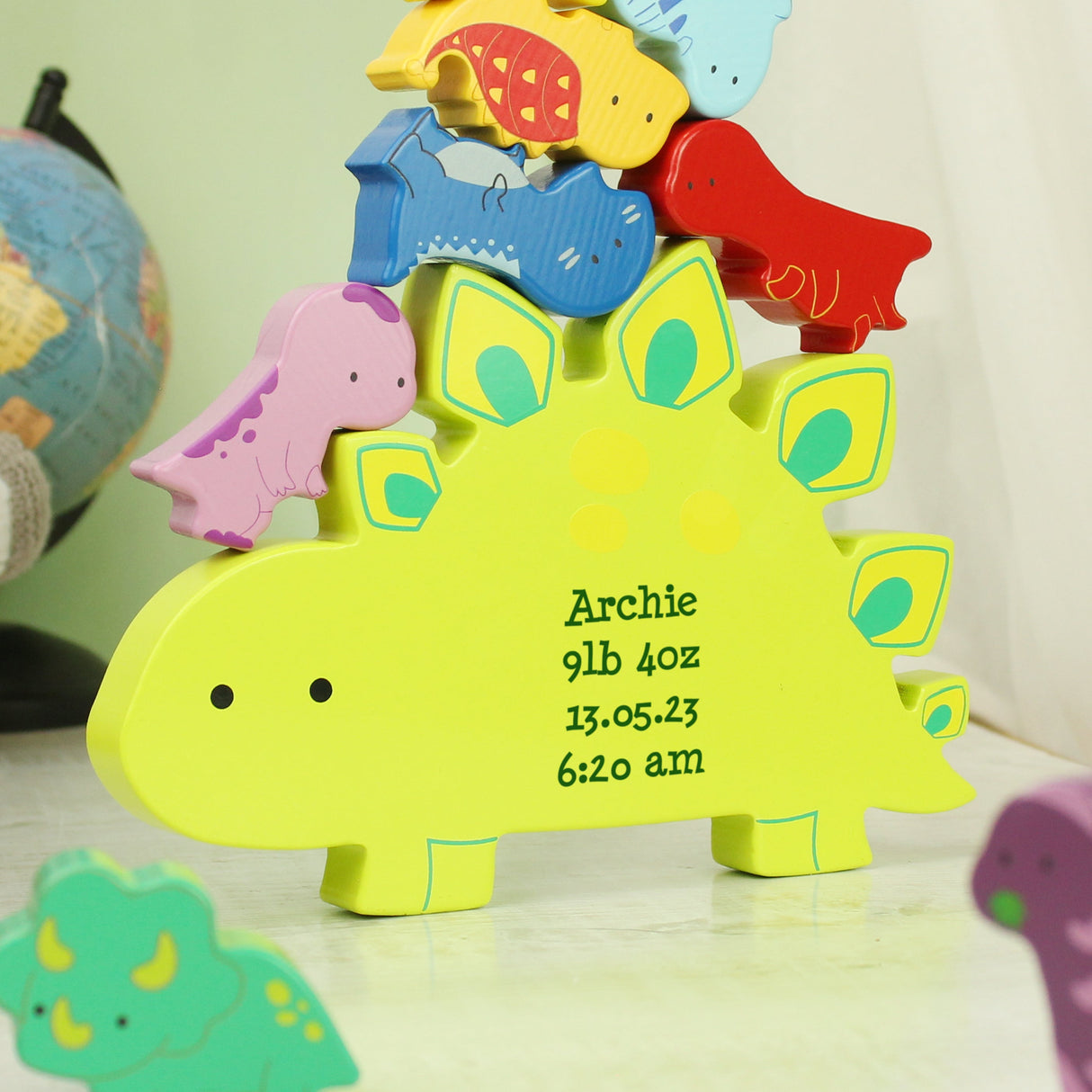 Personalised Free Text Wooden Dinosaur Stacker Toy: 9 - Toys By Gift Moments
