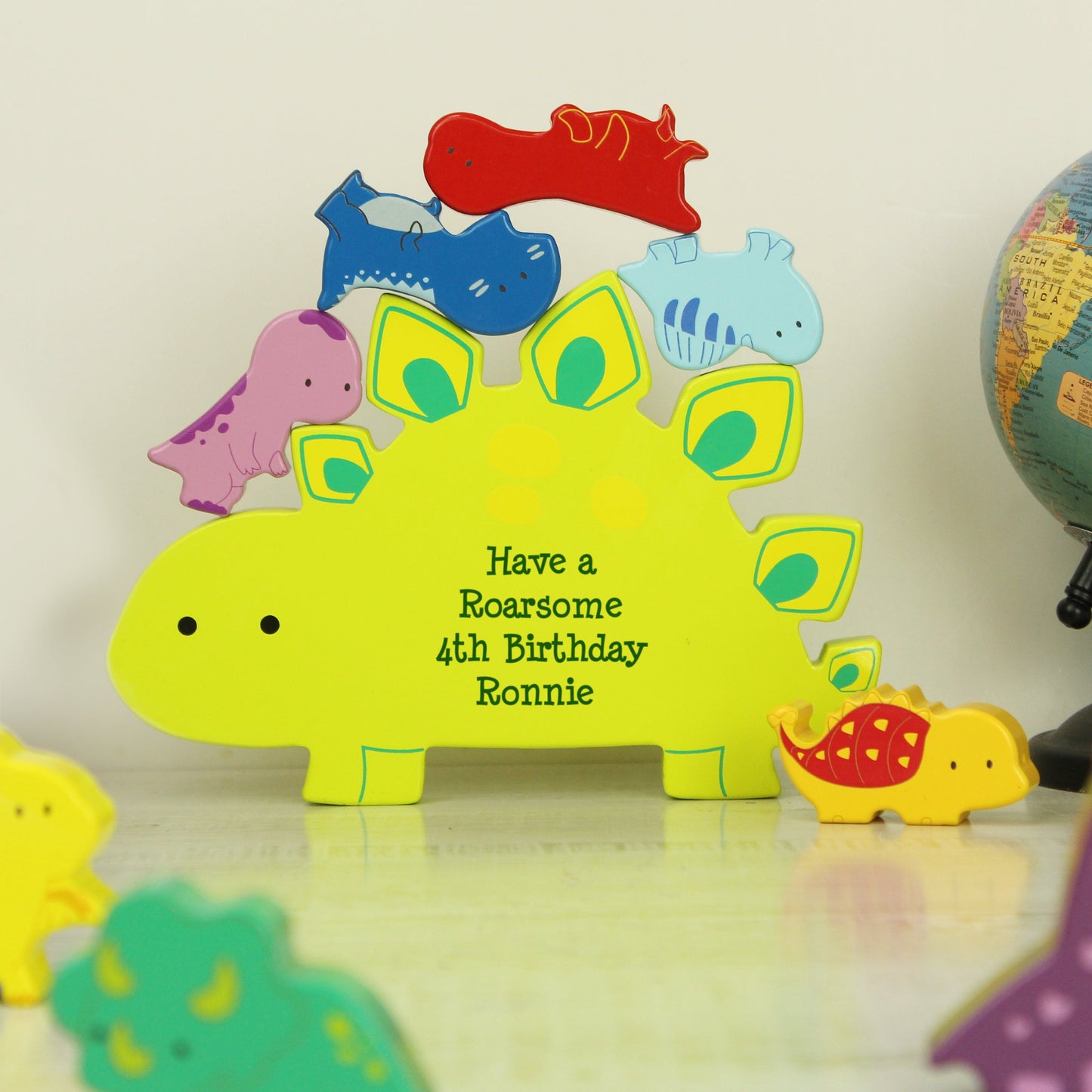 Personalised Free Text Wooden Dinosaur Stacker Toy: 8 - Toys By Gift Moments