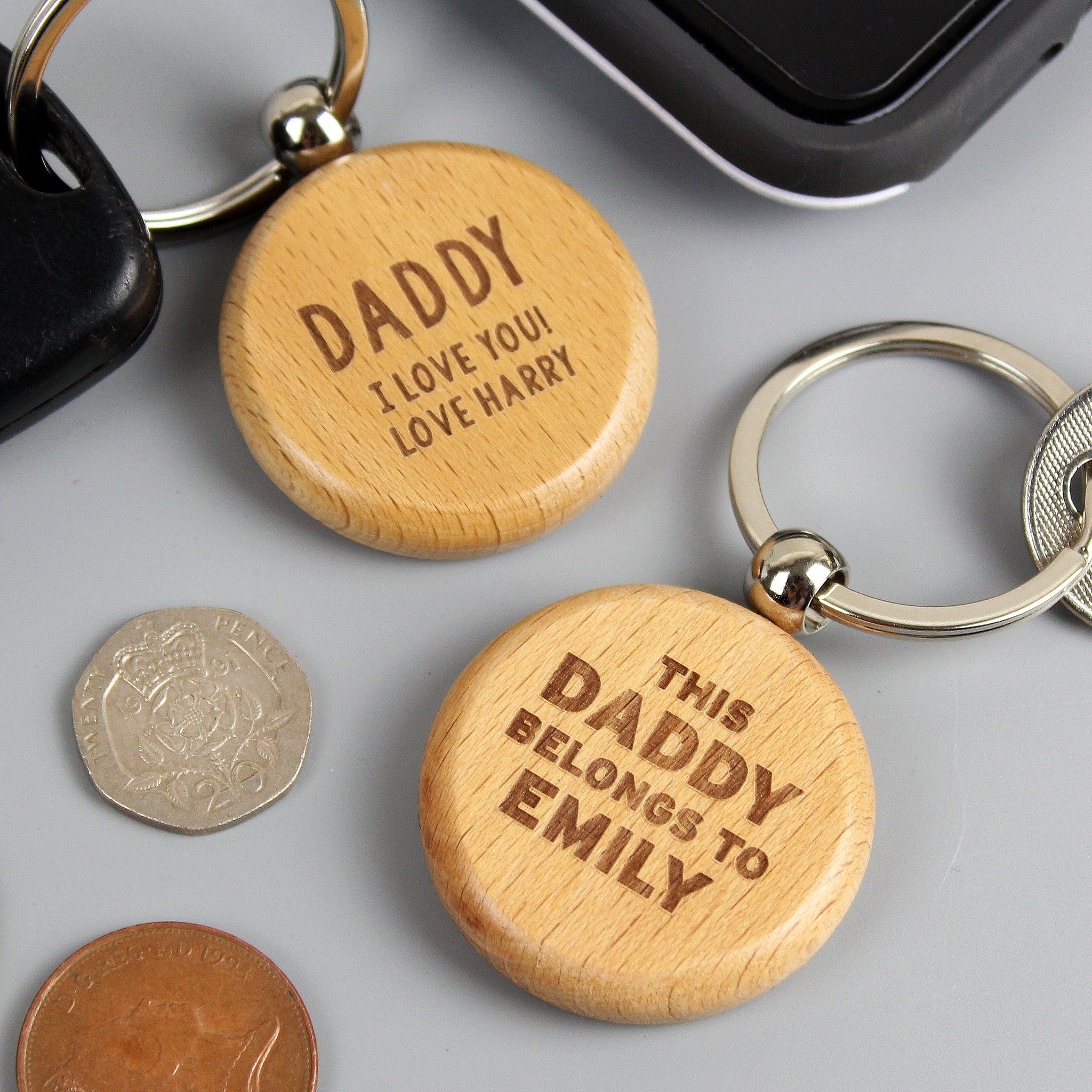 Personalised Free Text Wooden Keyring: 1 - Keyrings By Gift Moments