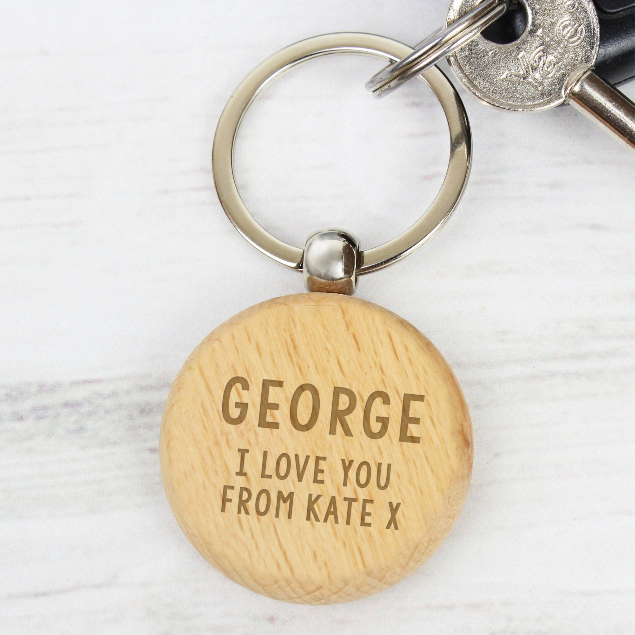 Personalised Free Text Wooden Keyring: 6 - Keyrings By Gift Moments