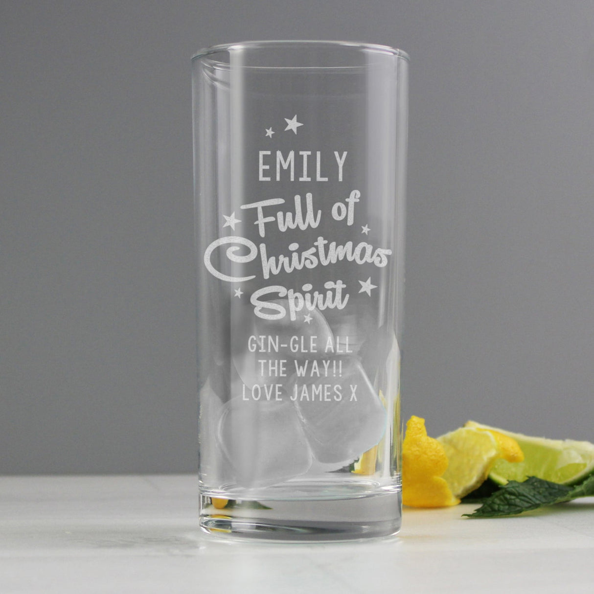 Personalised Full Of Christmas Spirit Hi Ball Glass: 2 - Highball Glasses By Gift Moments