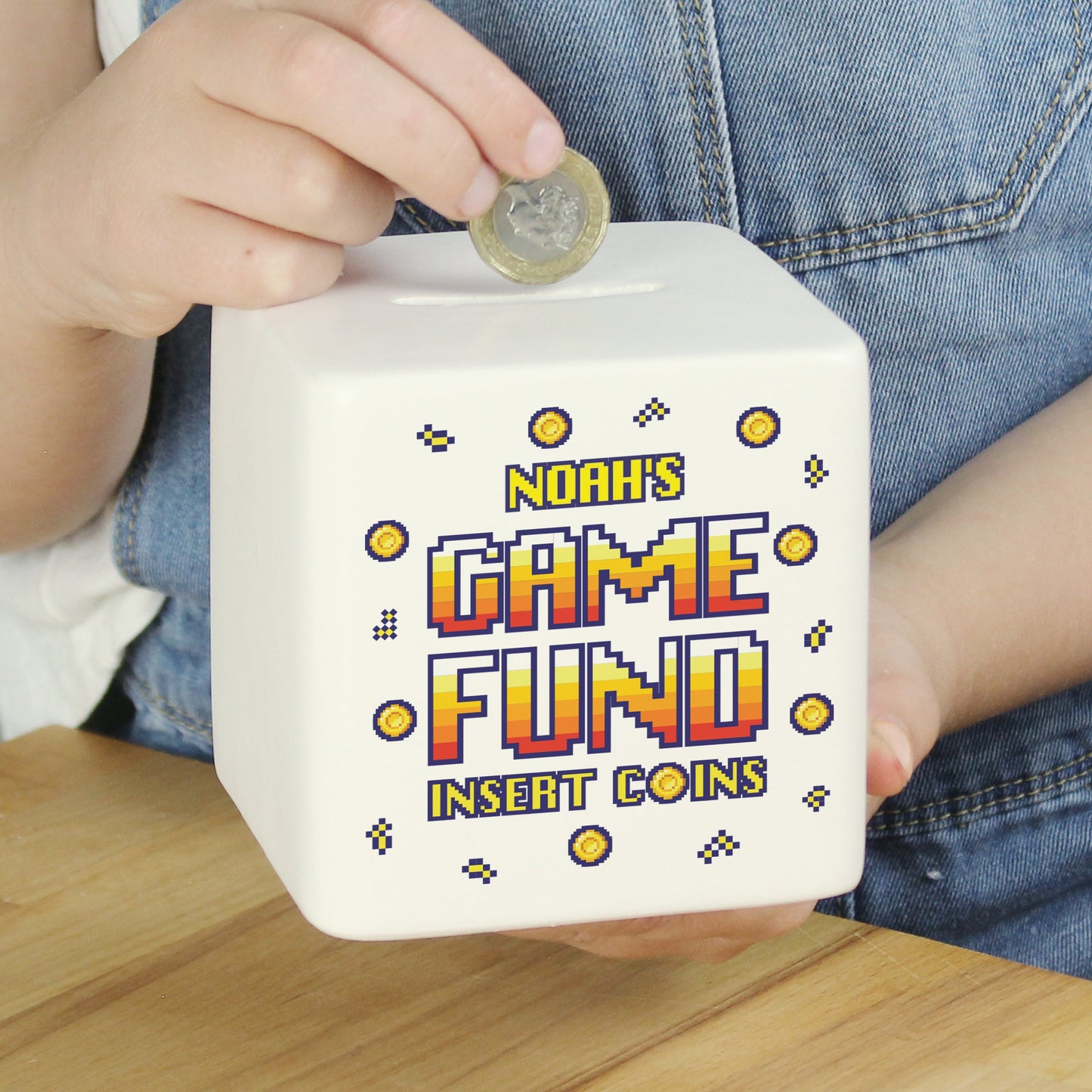 Personalised Gaming Fund Ceramic Square Money Box: 3 - Money Boxes By Gift Moments