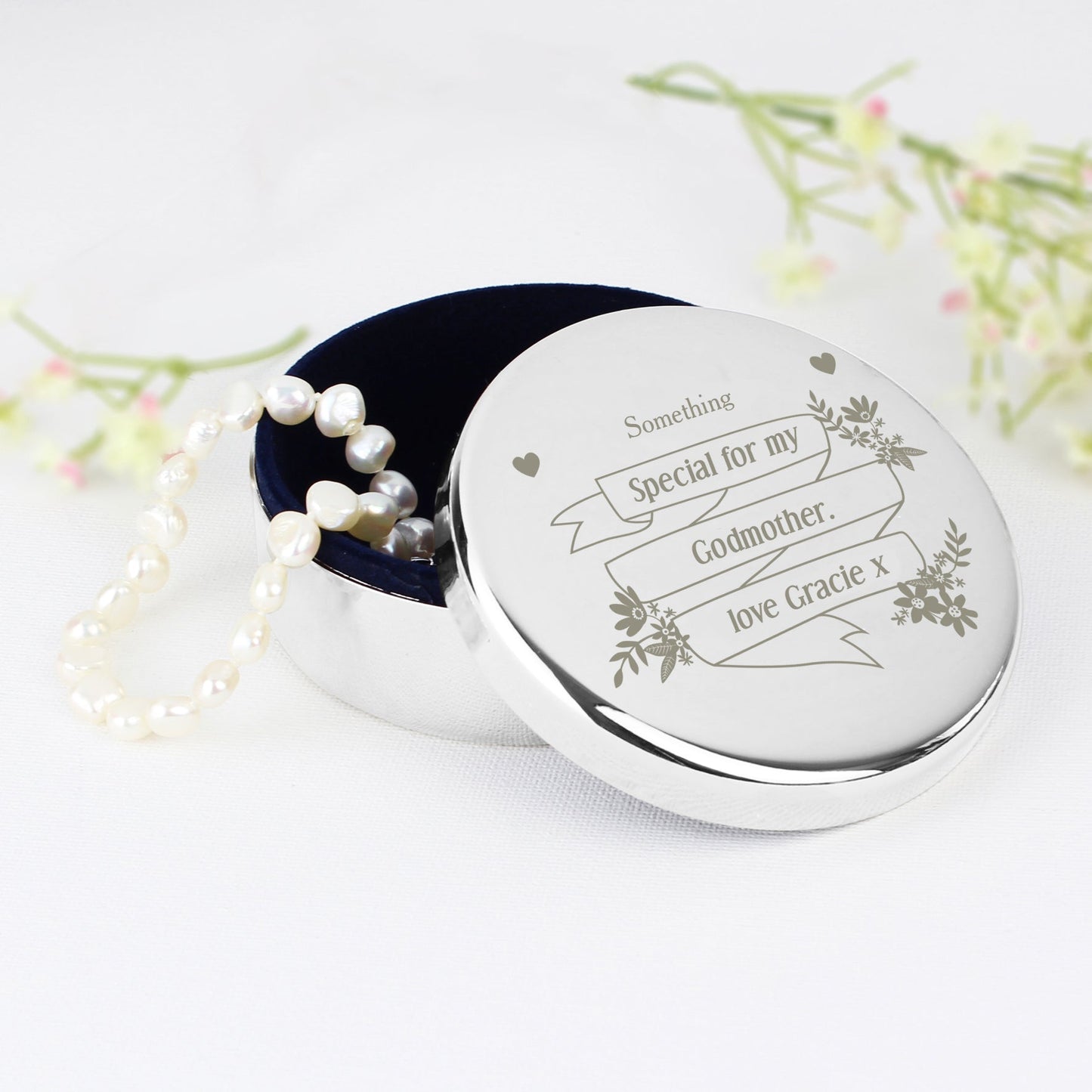Personalised Garden Bloom Round Trinket Box: 1 - Trinket Boxes By Gift Moments