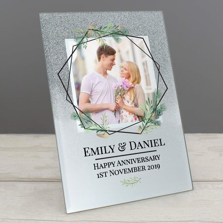 Personalised Geo Leaves 4x4 Glitter Glass Photo Frame: 1 - Photo Frames By Gift Moments