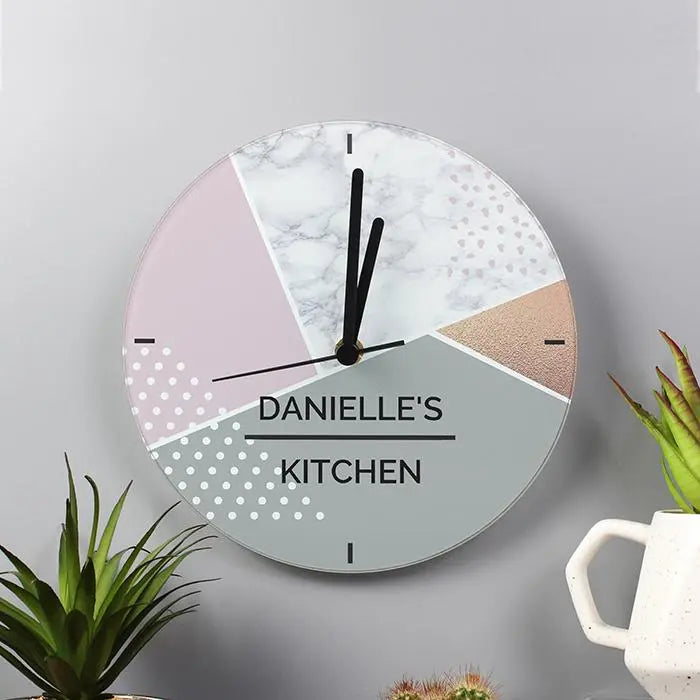 Personalised Geometric Glass Clock: 4 - Clocks By Gift Moments