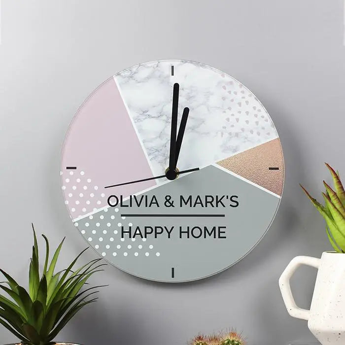 Personalised Geometric Glass Clock: 1 - Clocks By Gift Moments