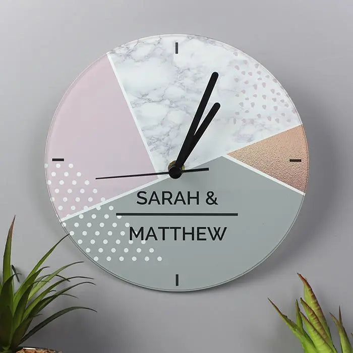 Personalised Geometric Glass Clock: 3 - Clocks By Gift Moments