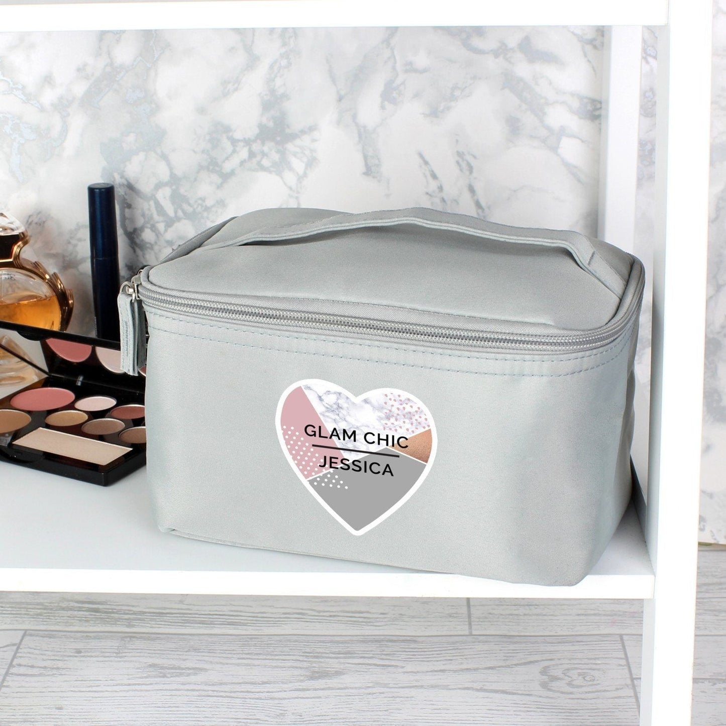 Personalised Geometric Grey Toiletry Bag: 3 - Toiletry & Makeup Bags By Gift Moments