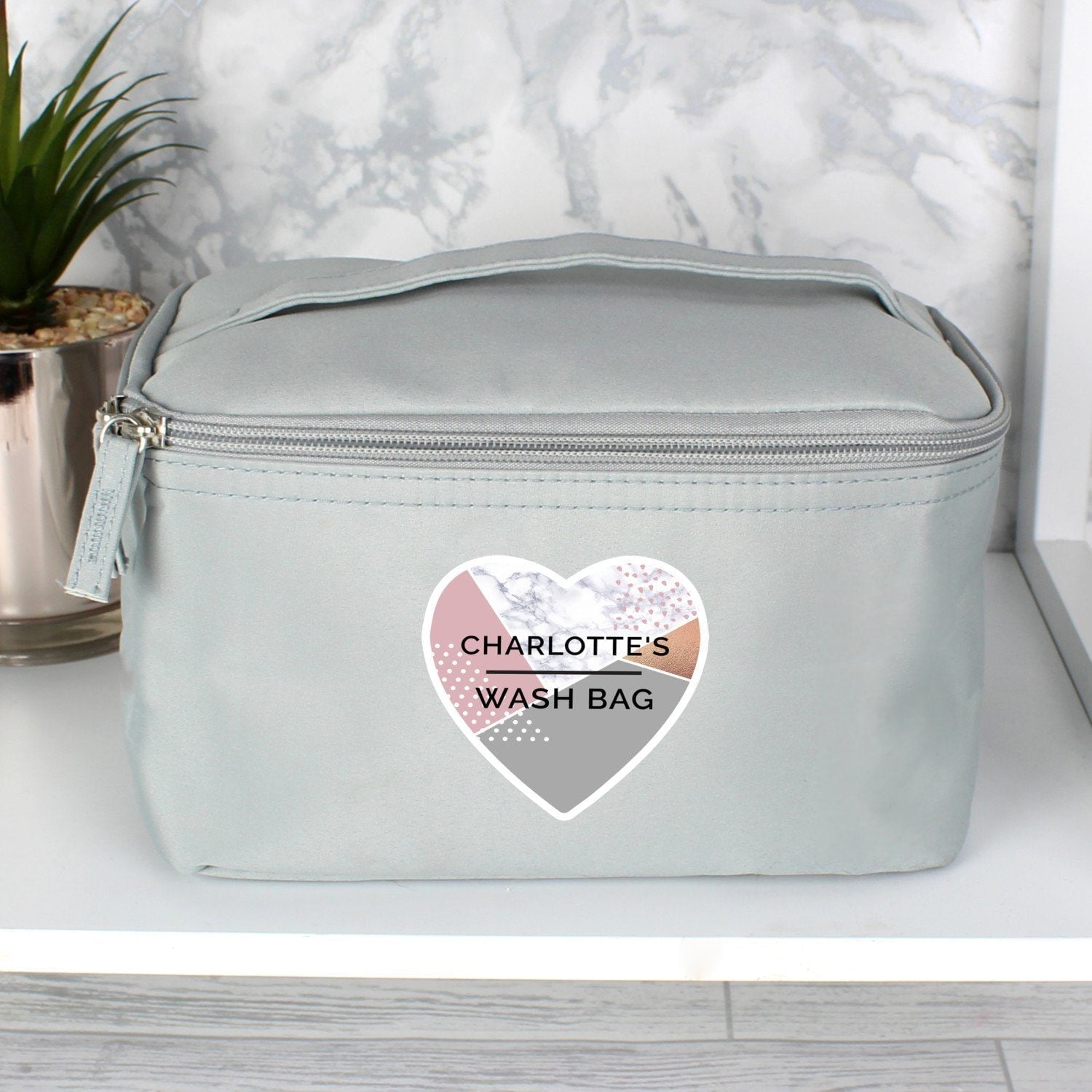 Personalised Geometric Grey Toiletry Bag: 2 - Toiletry & Makeup Bags By Gift Moments