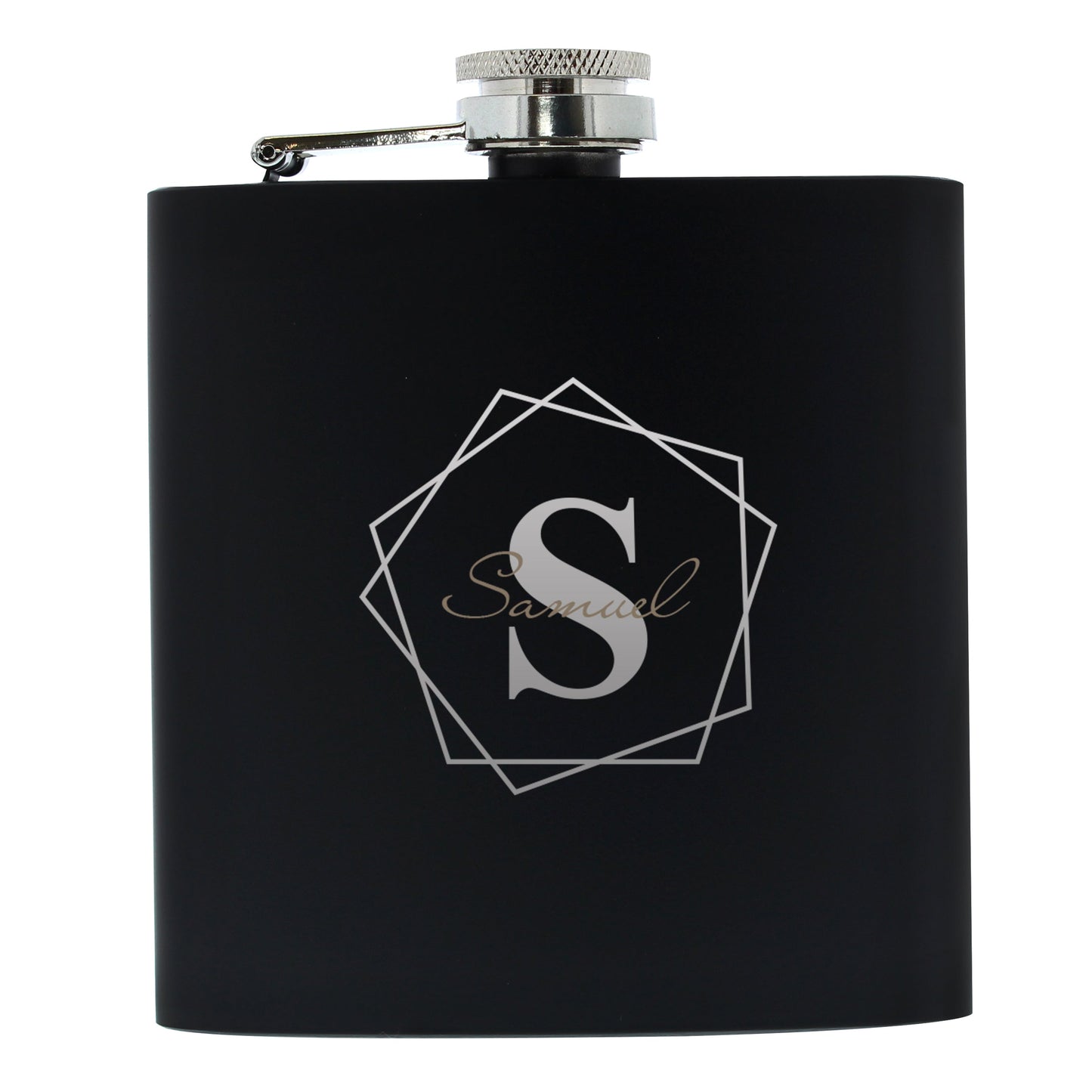 Personalised Geometric Initial Black Hip Flask: 3 - Hip Flasks By Gift Moments