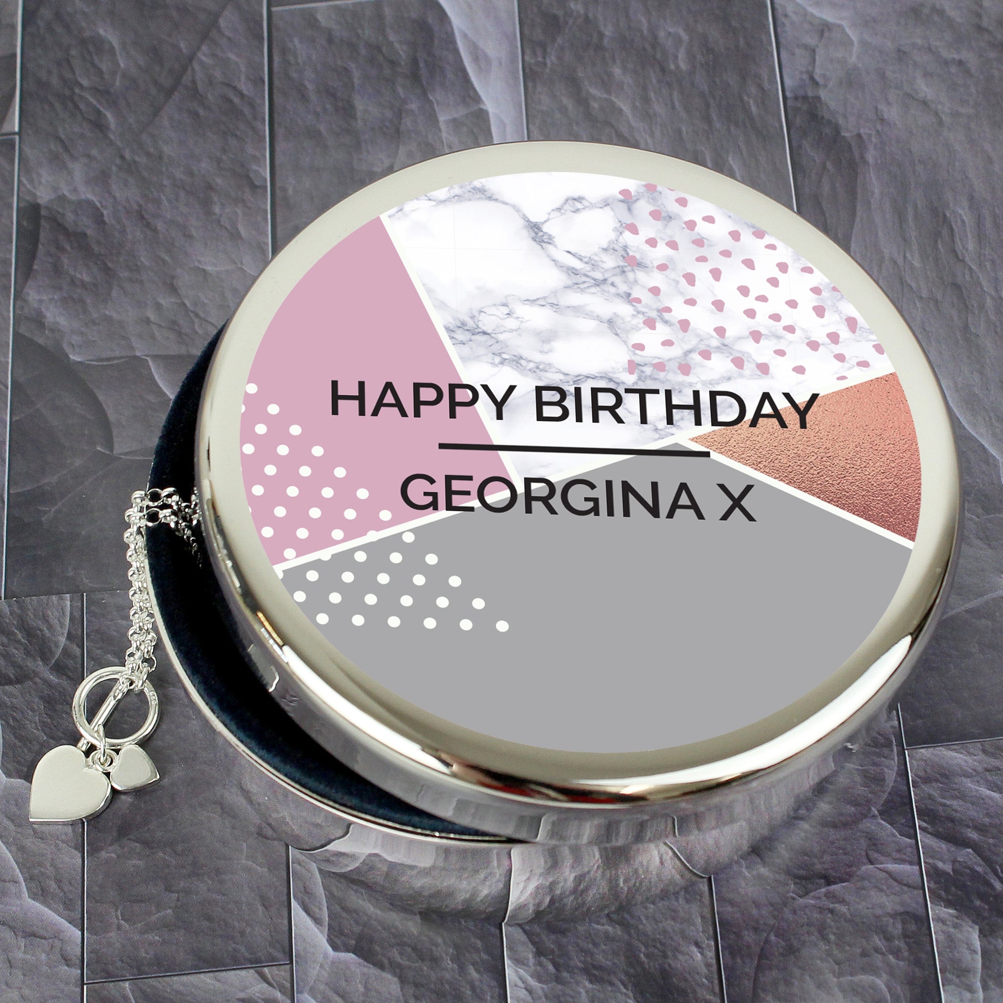 Personalised Geometric Round Trinket Box: 5 - Trinket Boxes By Gift Moments