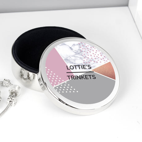 Personalised Geometric Round Trinket Box: 2 - Trinket Boxes By Gift Moments