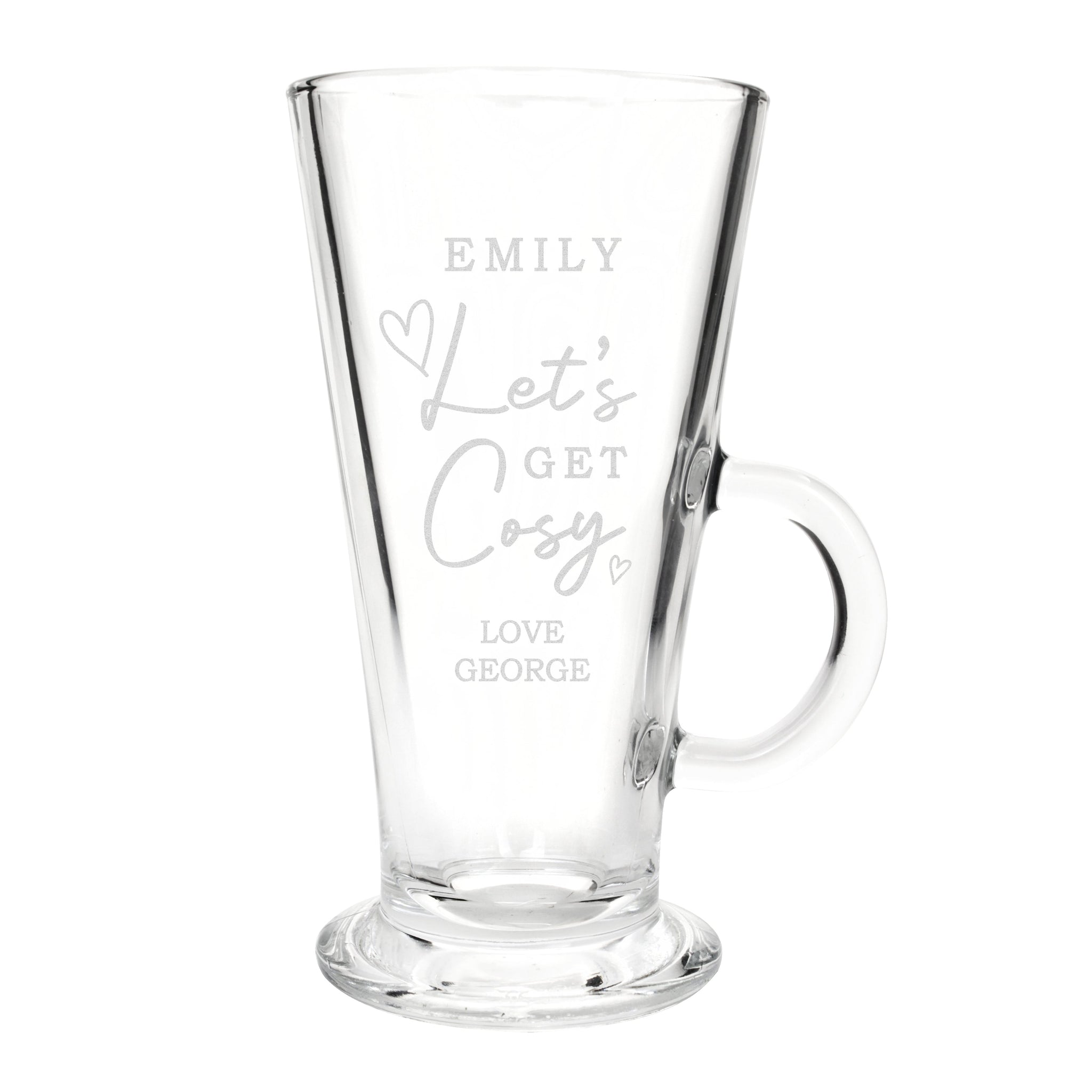 Personalised Get Cosy Latte Glass: 4 - Latte Mugs By Gift Moments
