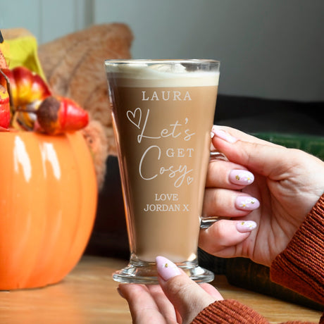 Personalised Get Cosy Latte Glass: 2 - Latte Mugs By Gift Moments