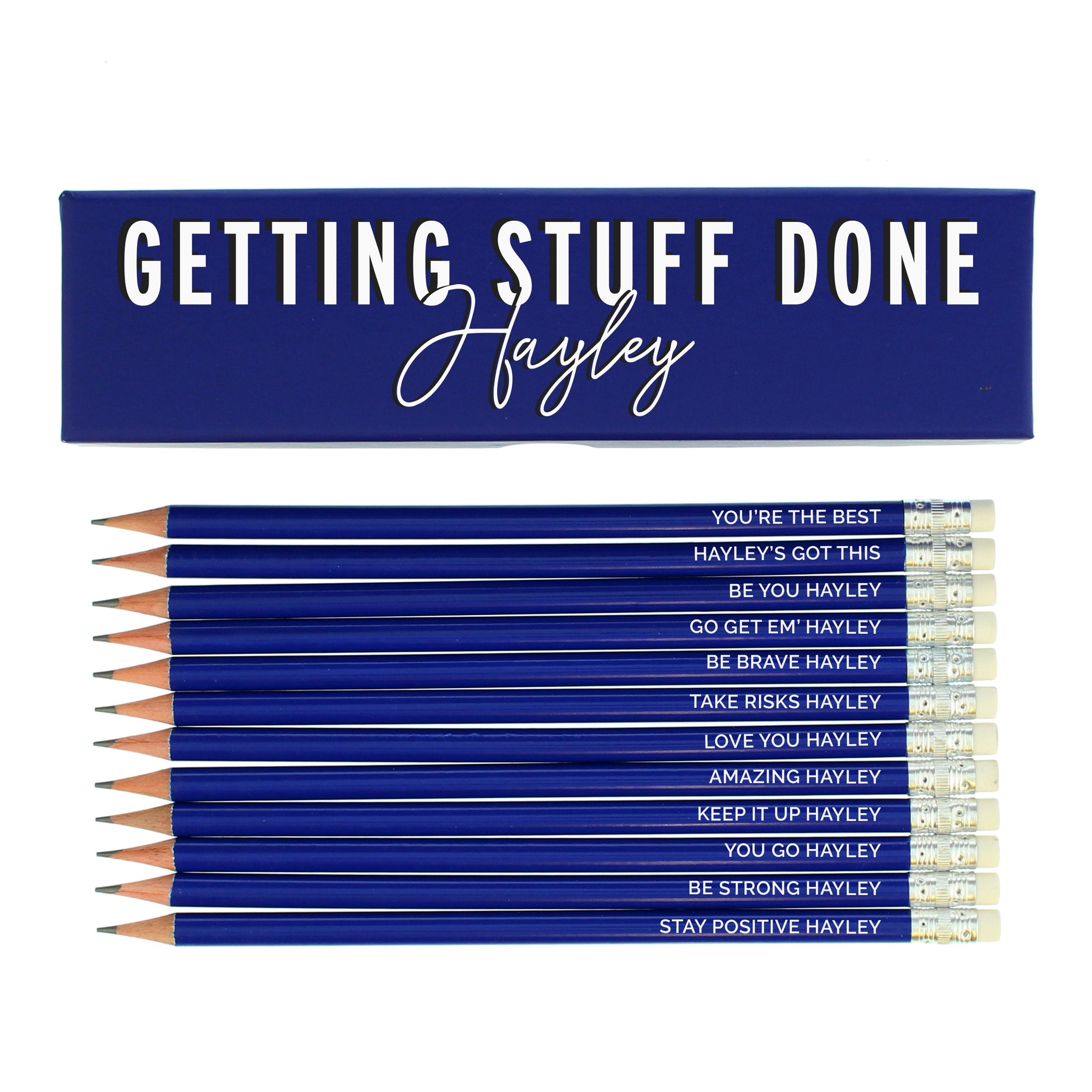 Personalised Getting Stuff Done Box and 12 Blue HB Pencils: 2 - Pens & Pencils By Gift Moments