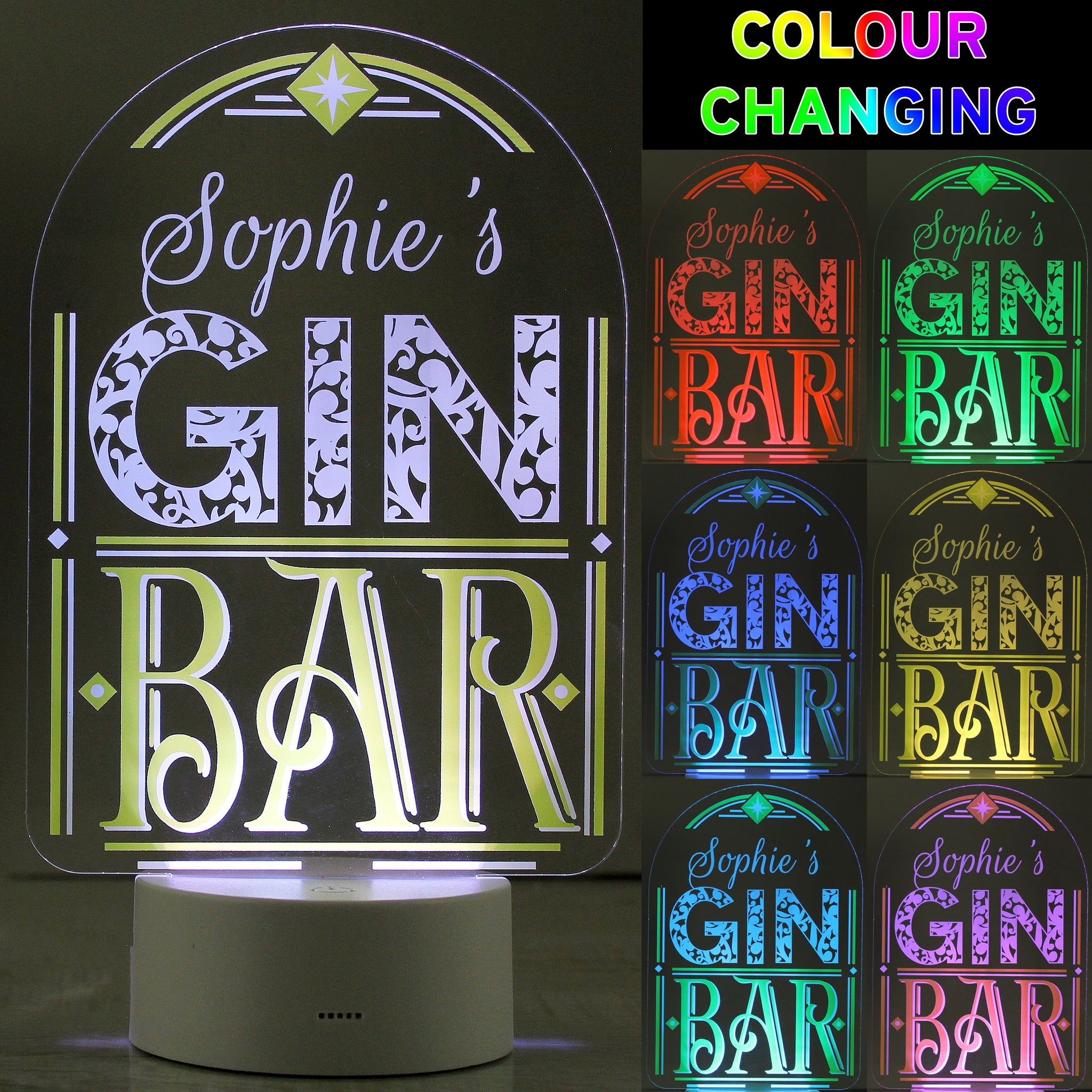 Personalised Gin Bar LED Colour Changing Night Light: 3 - LED Lighting By Gift Moments