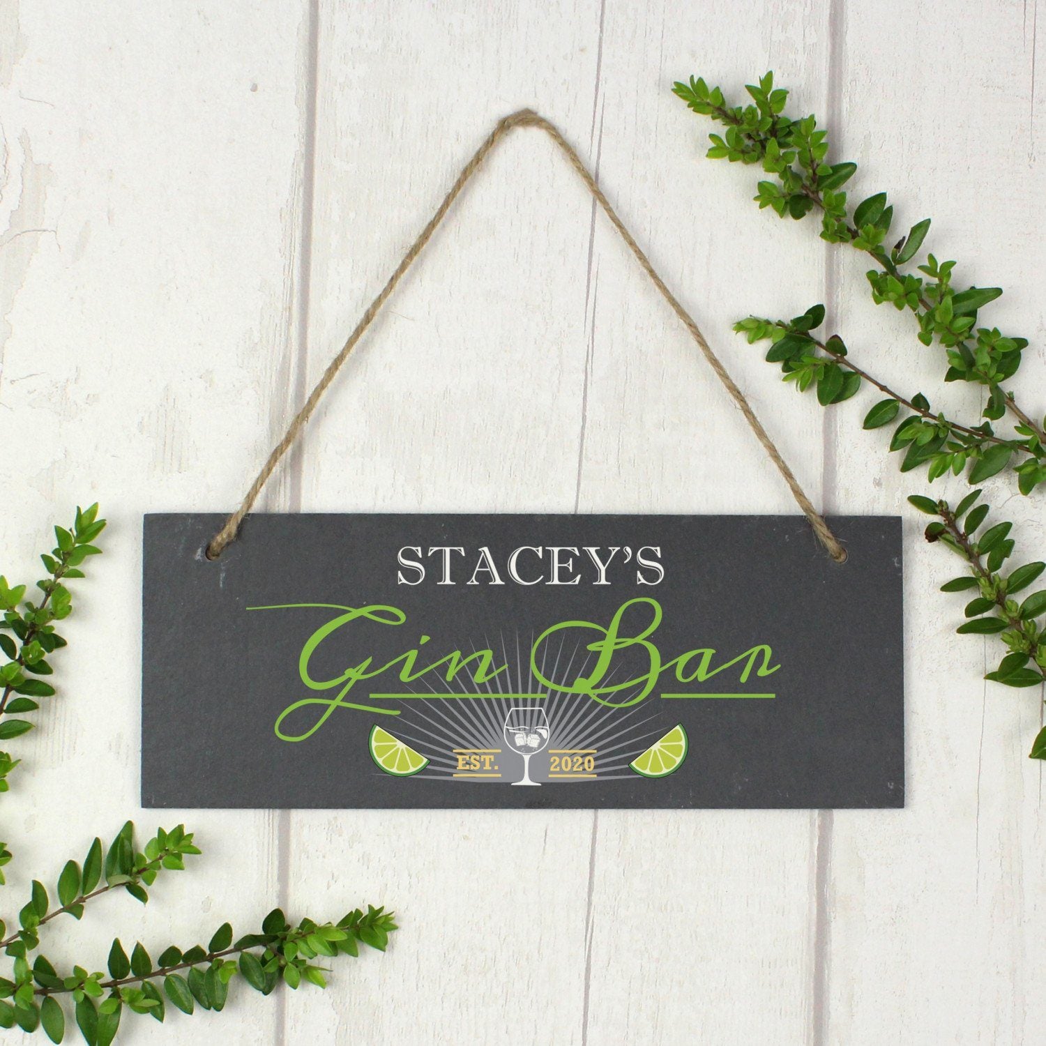 Personalised ’Gin Bar’ Printed Hanging Slate Plaque: 4 - Signs & Plaques By Gift Moments