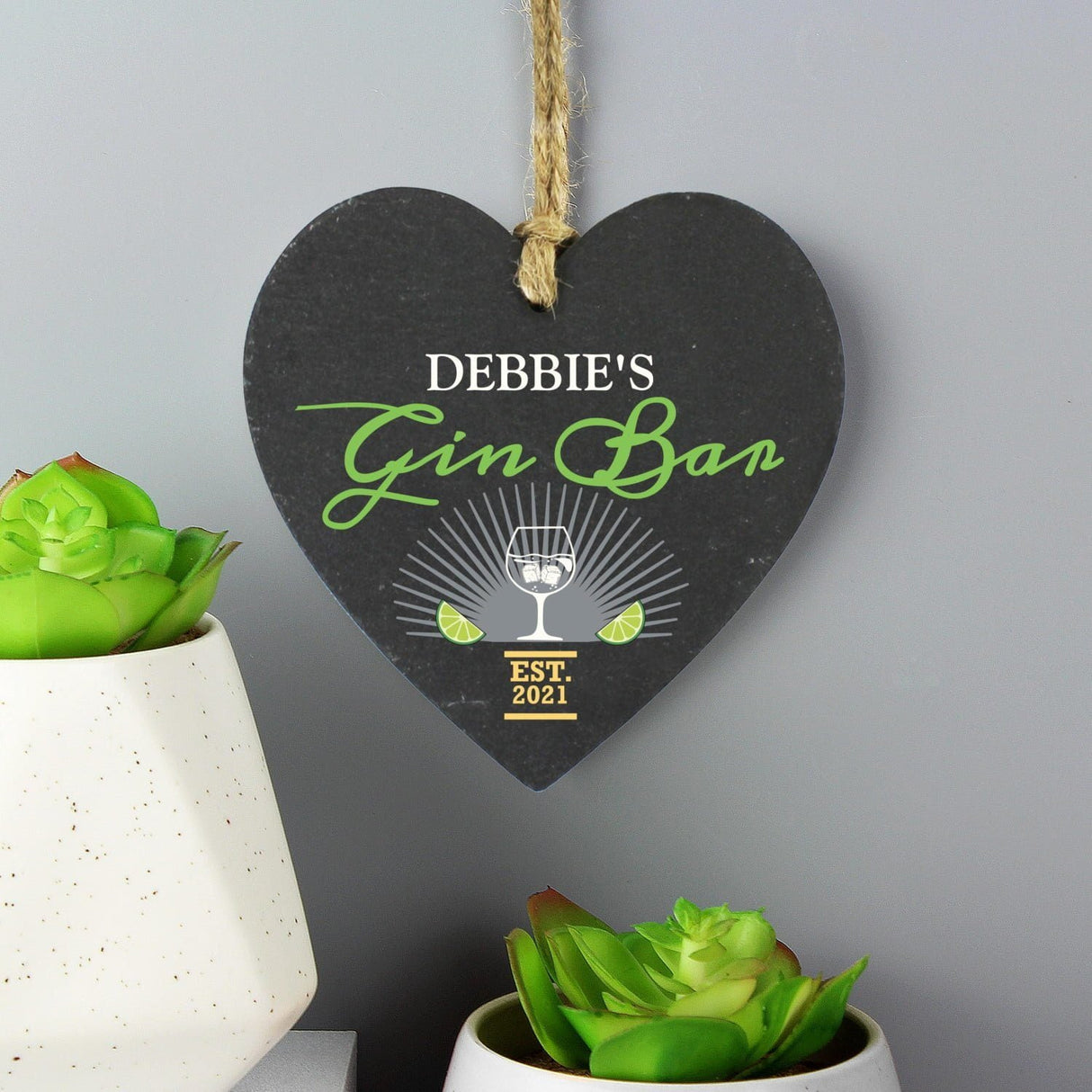 Personalised Gin Bar Slate Heart Decoration: 1 - Decorations By Gift Moments