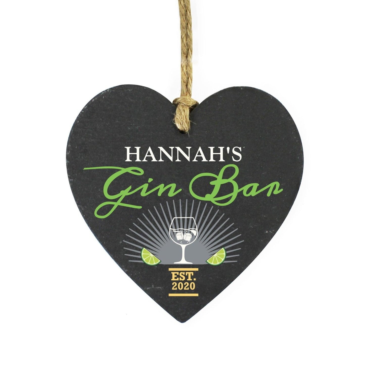 Personalised Gin Bar Slate Heart Decoration: 3 - Decorations By Gift Moments