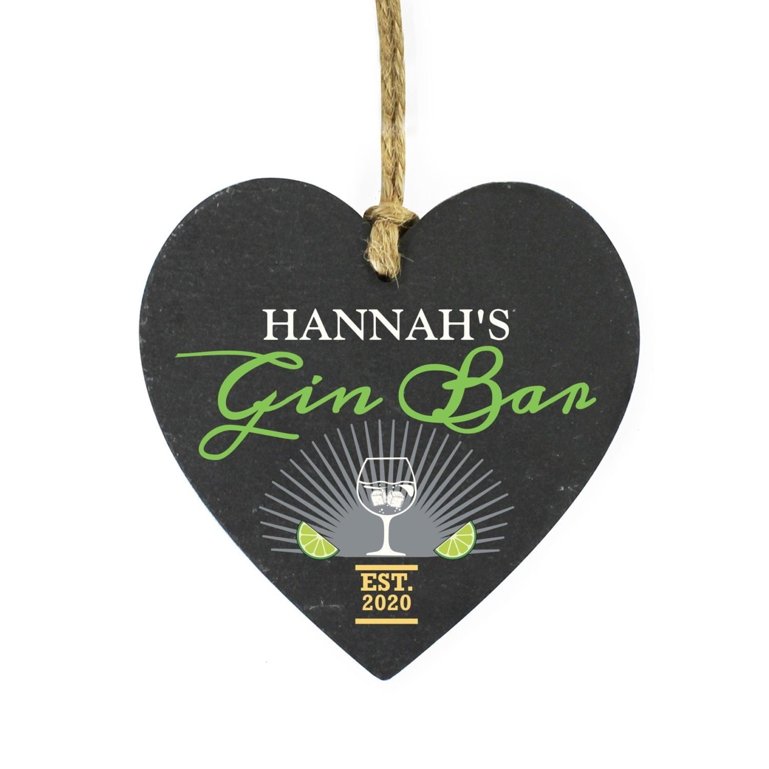 Personalised Gin Bar Slate Heart Decoration: 3 - Decorations By Gift Moments