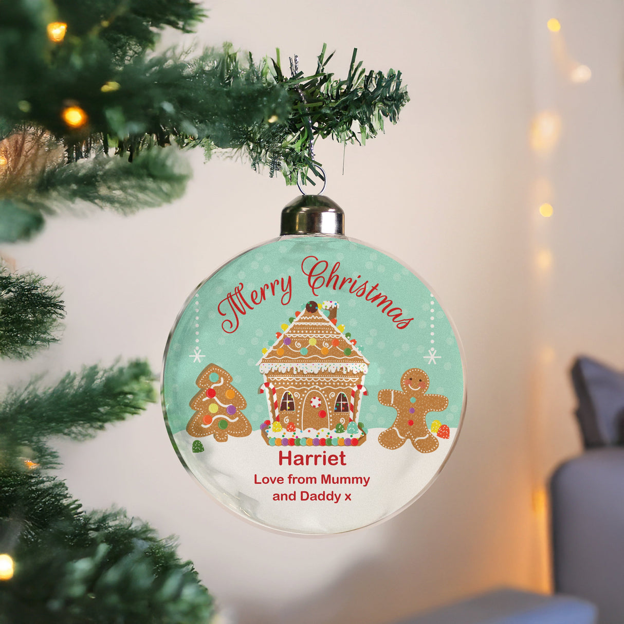 Personalised Gingerbread House Christmas Glass Bauble: 3 - Christmas Baubles By Gift Moments