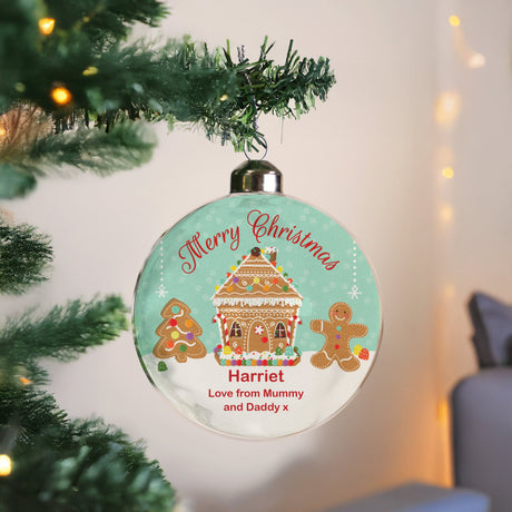 Personalised Gingerbread House Christmas Glass Bauble: 3 - Christmas Baubles By Gift Moments