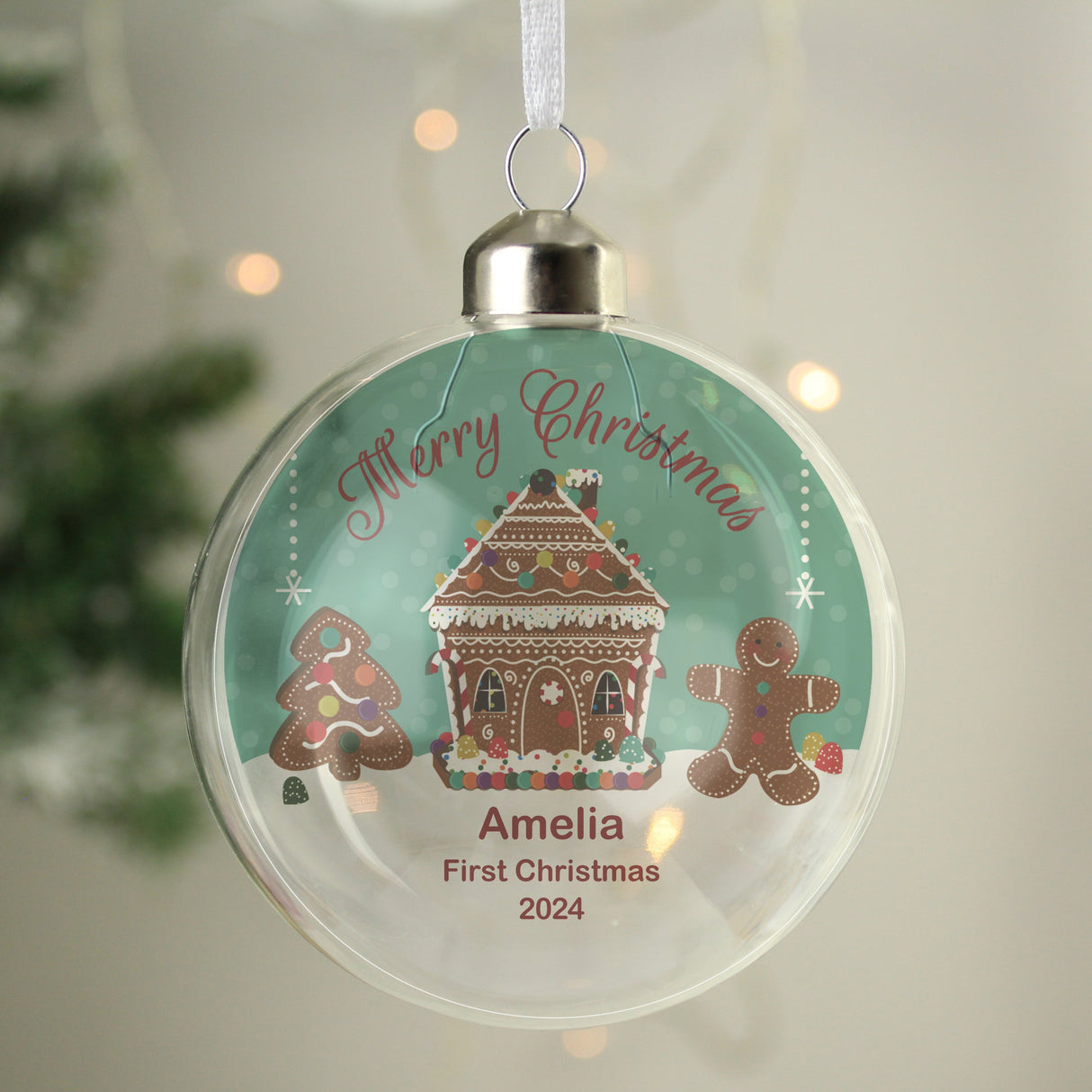 Personalised Gingerbread House Christmas Glass Bauble: 1 - Christmas Baubles By Gift Moments