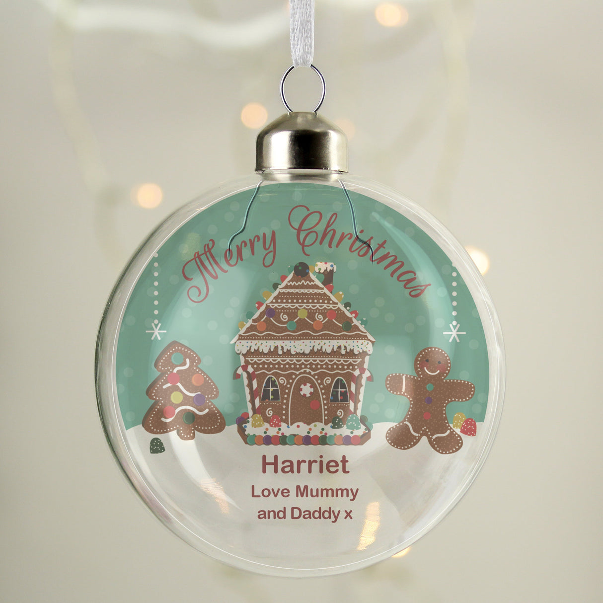 Personalised Gingerbread House Christmas Glass Bauble: 2 - Christmas Baubles By Gift Moments