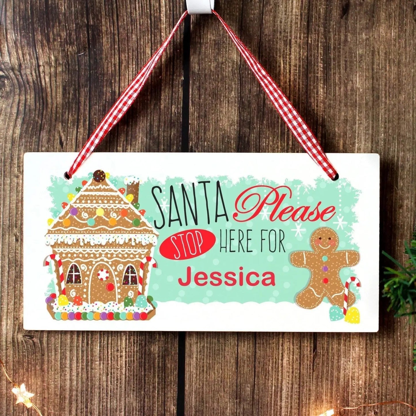 Personalised Gingerbread House Santa Stop Here Wooden Sign: 1 - Signs & Plaques By Gift Moments